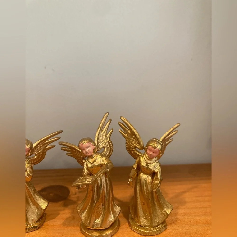 Vtg Set 8 Angel Cherub Instrument Musicians Gold Christmas Ornaments Hong Kong